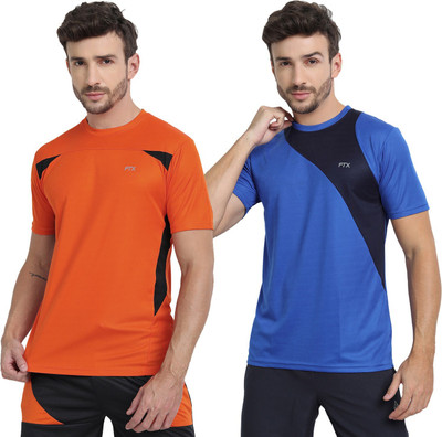 FTX Colorblock Men Round Neck Blue, Orange T-Shirt