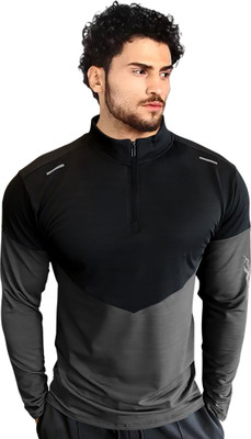 GGARBLY Solid Men High Neck Grey T-Shirt