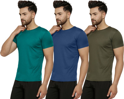 Cruister Solid Men Round Neck Dark Green, Dark Blue, Multicolor T-Shirt