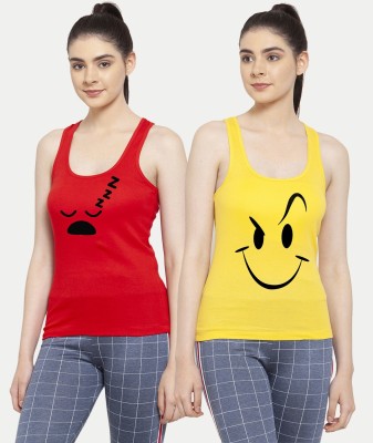 FBAR Graphic Print Women Round Neck Red, Yellow T-Shirt