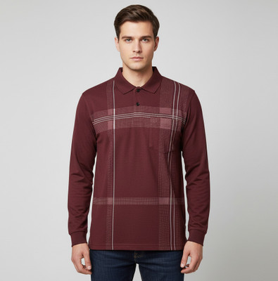 FA21 CLOTHING Checkered Men Polo Neck Maroon T-Shirt