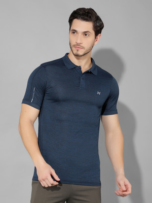 Force NXT Solid Men Polo Neck Navy Blue T-Shirt