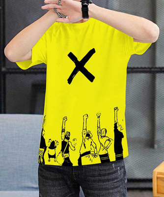 Doomee Printed Men Round Neck Yellow, Black T-Shirt