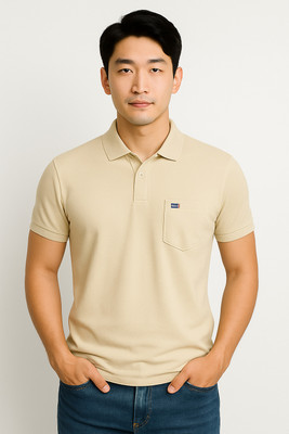 ninjafort Solid Men Polo Neck Beige T-Shirt