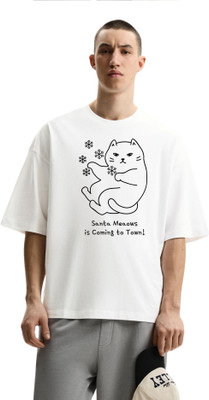 KS IMPEX Self Design Men Round Neck White T-Shirt