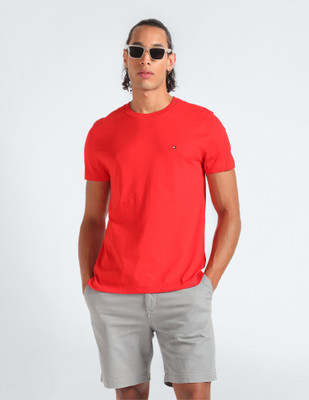TOMMY HILFIGER Solid Men Round Neck Red T-Shirt