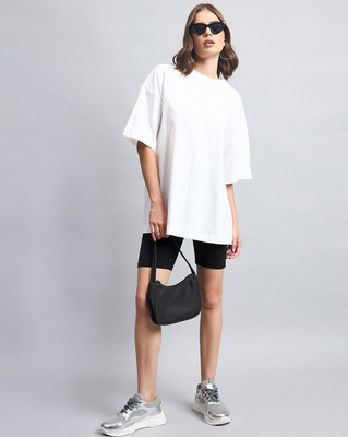 R Heaven Fashions Solid Women Round Neck White T-Shirt