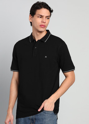 Raymond Solid Men Polo Neck Black T-Shirt