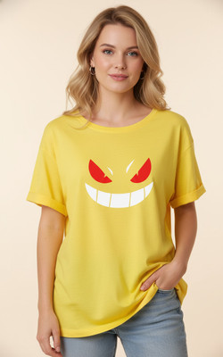 Sparrow sky Graphic Print Women Round Neck Yellow T-Shirt