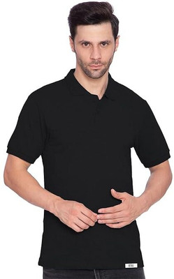 Btag Solid Men Polo Neck Black T-Shirt