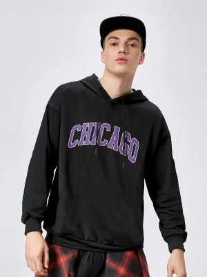 Jump Cuts Printed Men Hooded Neck Black, Purple T-Shirt