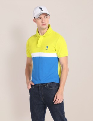 U.S. POLO ASSN. Colorblock Men Polo Neck Yellow, White, Blue T-Shirt