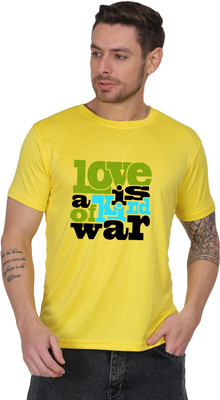 AZAADGARMENT Printed Men Round Neck Yellow T-Shirt