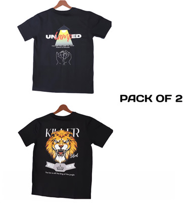 Lgino Solid, Printed Men Round Neck Black T-Shirt