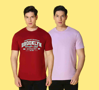 WOOSTRO Graphic Print Men Round Neck Maroon, Pink T-Shirt