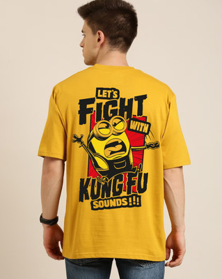 clickwell Printed, Typography Men Round Neck Yellow T-Shirt