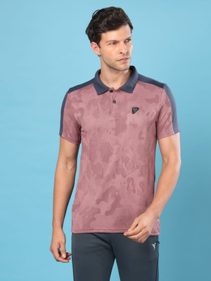 TECHNOSPORT Printed Men Polo Neck Maroon T-Shirt