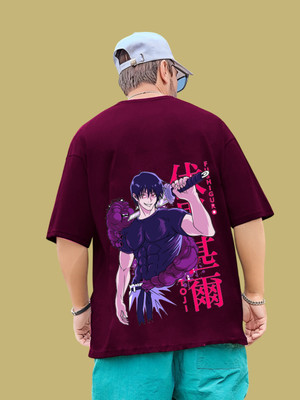 Kasendra Printed Men Round Neck Maroon T-Shirt