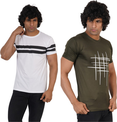 Jaqque Printed Men Round Neck White, Dark Green T-Shirt