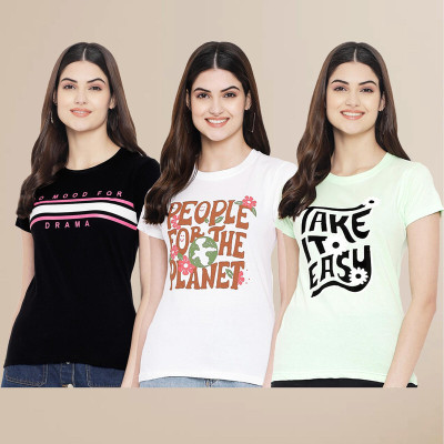 METRONAUT Printed Women Round Neck Multicolor T-Shirt