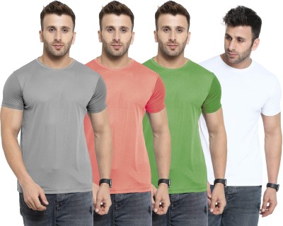 UDI n ADI Solid Men Round Neck Grey, Pink, Light Green, White T-Shirt