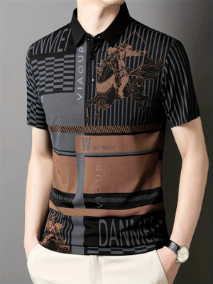 ENDGAME Printed Men Polo Neck Black T-Shirt