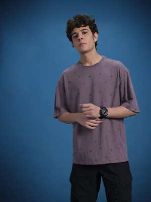 Roadster Printed Men Round Neck Brown T-Shirt