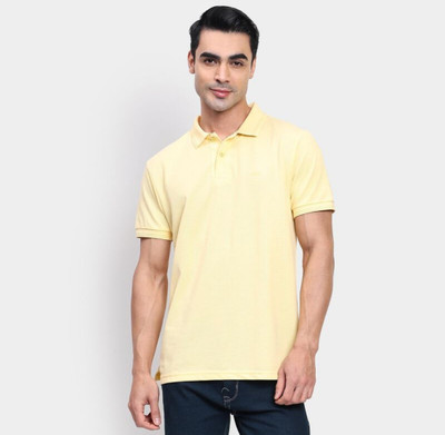 Brink Solid Men Mandarin Collar Yellow T-Shirt