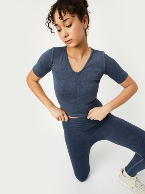 MAX Printed Women Round Neck Blue T-Shirt