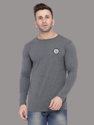 Money Leaf Solid Men Round Neck Grey T-Shirt