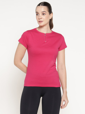 Ap'pulse Solid Women Round Neck Maroon T-Shirt