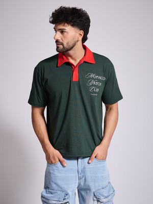 Fugazee Lifestyle Printed Men Polo Neck Green T-Shirt
