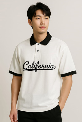 CULISH Printed Men Polo Neck White T-Shirt