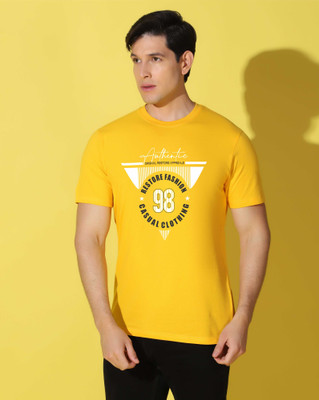 WOOSTRO Printed Men Round Neck Yellow T-Shirt
