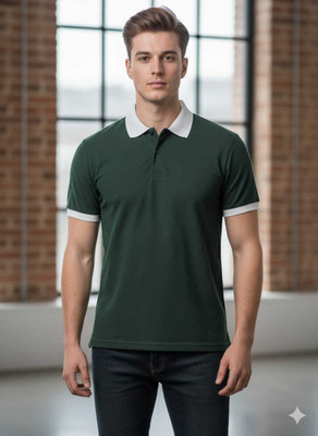 METRONAUT Solid Men Polo Neck Dark Green T-Shirt