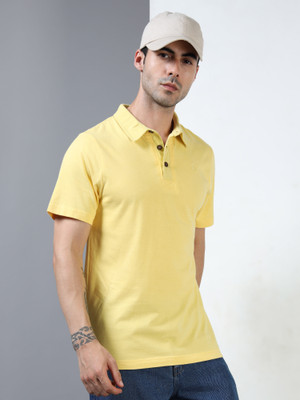 estuna Printed Men Polo Neck Yellow T-Shirt