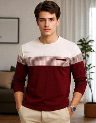 TrendShaper Printed Men Round Neck Maroon T-Shirt