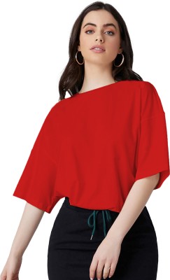 Leotude Solid Women Round Neck Red T-Shirt