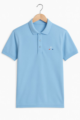 S.L. Madhok Solid Men Polo Neck Blue T-Shirt