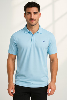 Force NXT Solid Men Polo Neck Blue T-Shirt