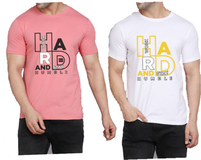 WOOSTRO Printed Men Round Neck Pink, White T-Shirt