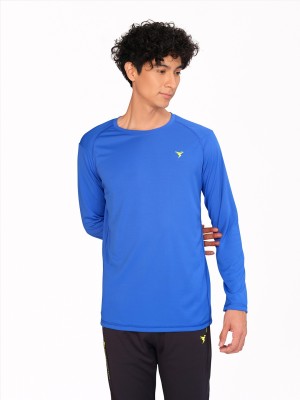 TECHNOSPORT Solid Men Round Neck Blue T-Shirt