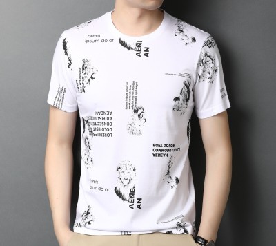 DBAX Printed Men Round Neck White T-Shirt