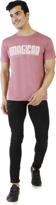 Imagica Typography Men Round Neck Pink T-Shirt