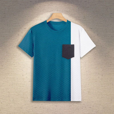 TANNU FAB Self Design Men Boat Neck Blue T-Shirt