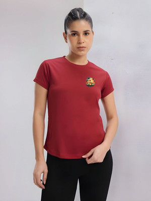 SZN Graphic Print Women Round Neck Maroon T-Shirt