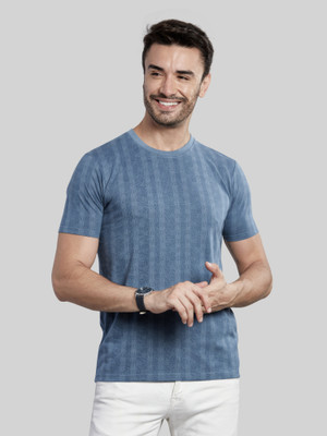 BE POSITIVE Self Design Men Round Neck Blue T-Shirt