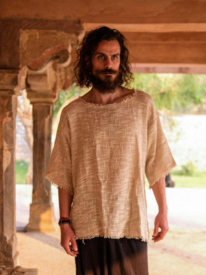 CRYSTALHEAL Solid Men Round Neck Beige T-Shirt