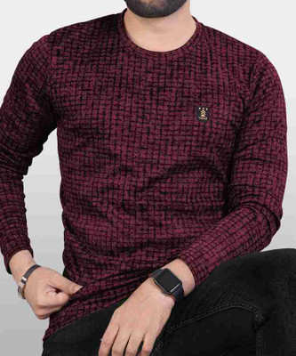 HHFs Printed Men Round Neck Maroon T-Shirt