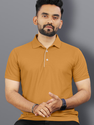 VeBNoR Solid Men Polo Neck Yellow T-Shirt